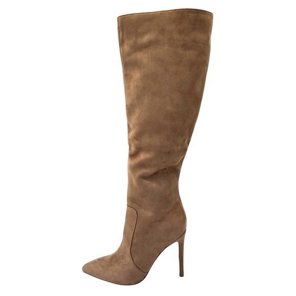Marc Fisher Knee High Boots Ruminas 3 Tan Faux Suede Stiletto Heels Women's 6.5M - Picture 1 of 10